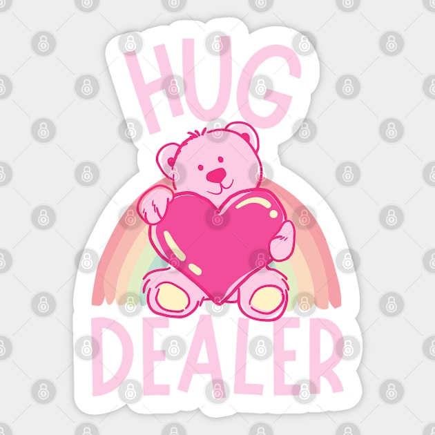 Free Hug Dealer Cute Lovely Pink Bear Rainbow Funny Memes Sticker by zofry's life